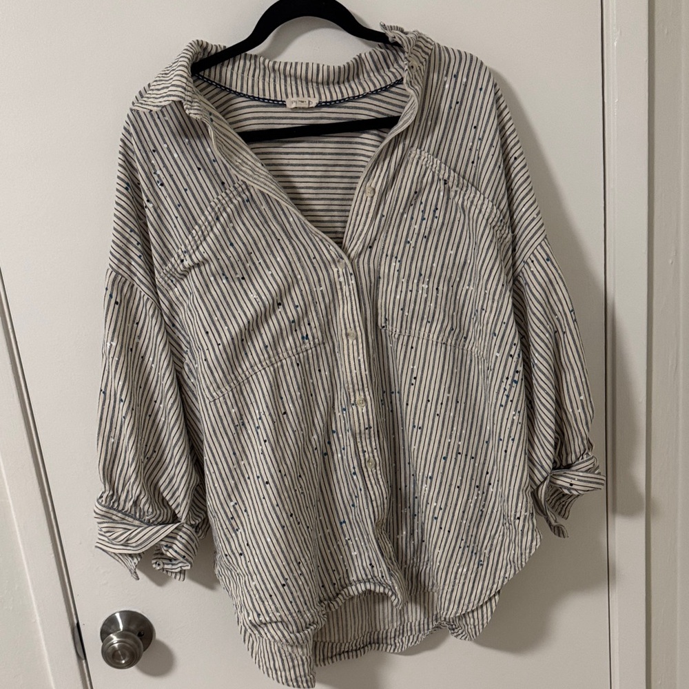 Pilcro Black and White ‘Paint Splattered’ Striped Blouse